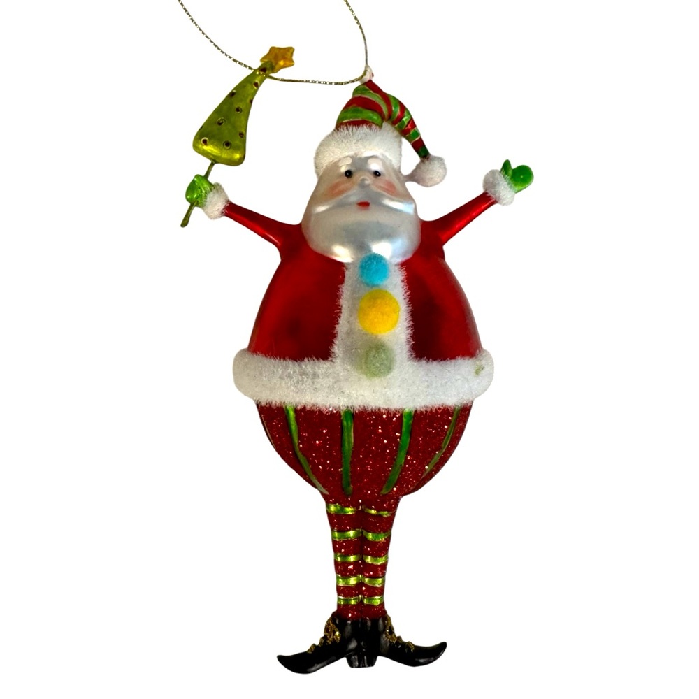 Glass Sparkly Santa Christmas Ornament 3.5” x 6”